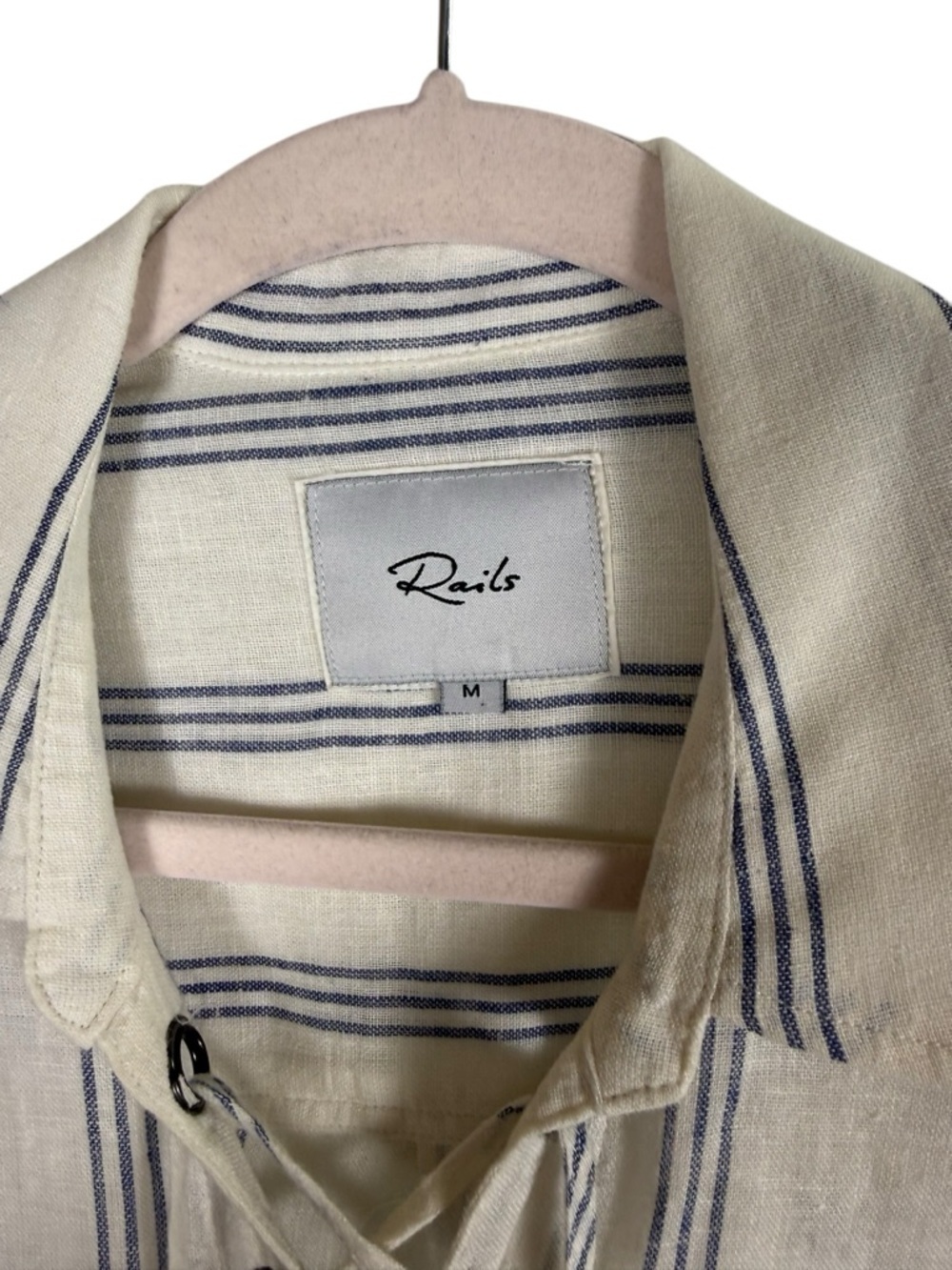Rails Linen Blend Matea Lace Up Shirt Blue White Flamenco Stripe Coastal Sz M - Picture 3 of 5